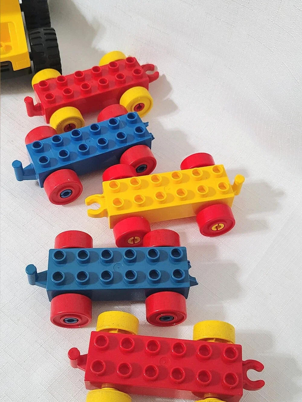 8 Lego Duplo Vehicle Lot - 2 Car Chassis 5 Train Chassis & Spiderman Motorcycle